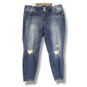 Torrid Premium Skinny Jeans Womens 24R Blue Distressed High Rise Triple Button